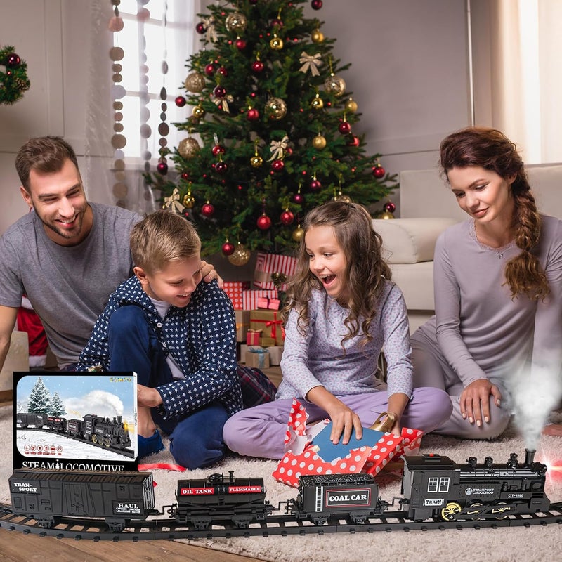 OCHIDO Train Set - Electric Train Toy Gift for Boys Girls,with Railway Kits,Steam Locomotive,Transport Vehicle &Tracks, Light,Smokes & Sound,Christmas Train Gifts for 3 4 5 6 7 8+ Year Old Kids - Image 3